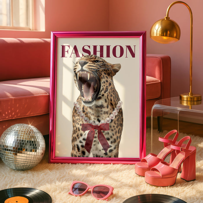 Fashion Leopard Wall Art Set, Red Lips Print, Leopard Shoes Poster, Fashionista Wall Decor, Chic Girly Gallery Wall, Fashion Lover Gift