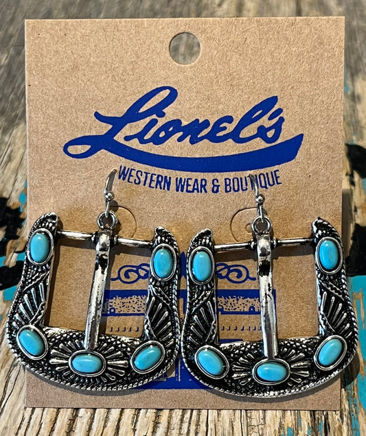 Faux Turquoise Belt Buckle Earrings