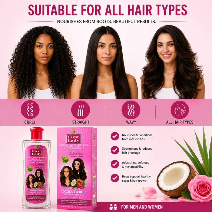 First Lady Coconut & Rose Hair Oil 300ml with Vitamin E | Deep Hair Nourishment, Shine & Scalp Care | Suitable for All Hair Types