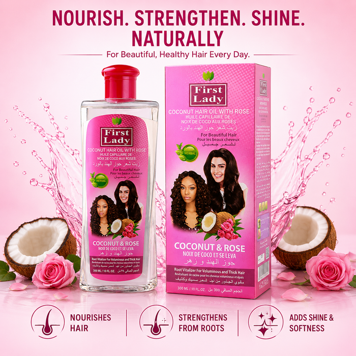 First Lady Coconut & Rose Hair Oil 300ml with Vitamin E | Deep Hair Nourishment, Shine & Scalp Care | Suitable for All Hair Types