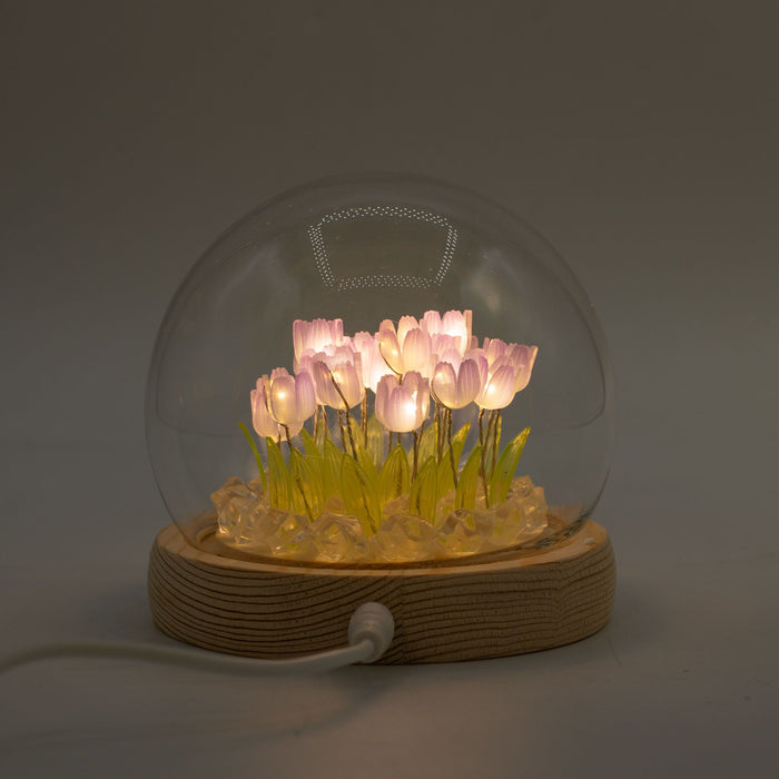 Floral Tulip LED Light Dome, USB Powered Soft Glow Decorative Lamp for Shelves, Bedside, Home Décor