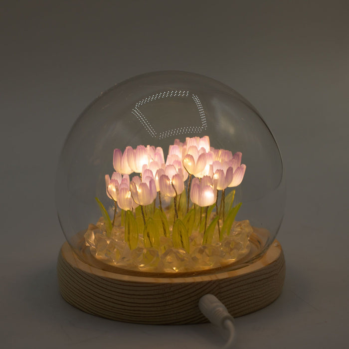 Floral Tulip LED Light Dome, USB Powered Soft Glow Decorative Lamp for Shelves, Bedside, Home Décor