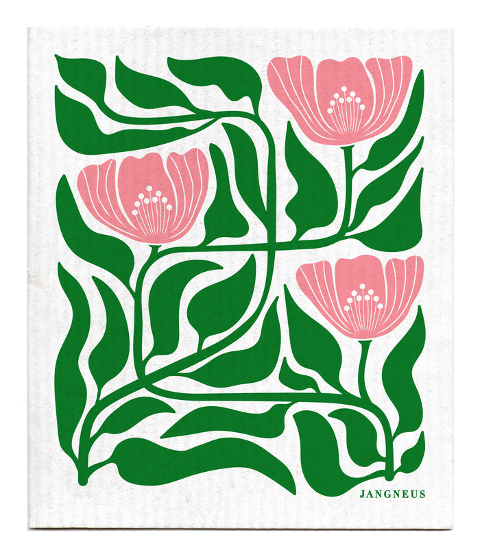 Flower - Green/Pink Swedish Dishcloth