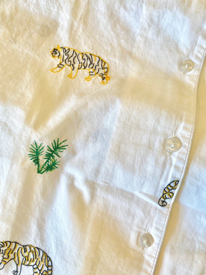 Forest Tiger (Small) Cotton PJ Set With Embroidery, Short Sleeve + Shorts