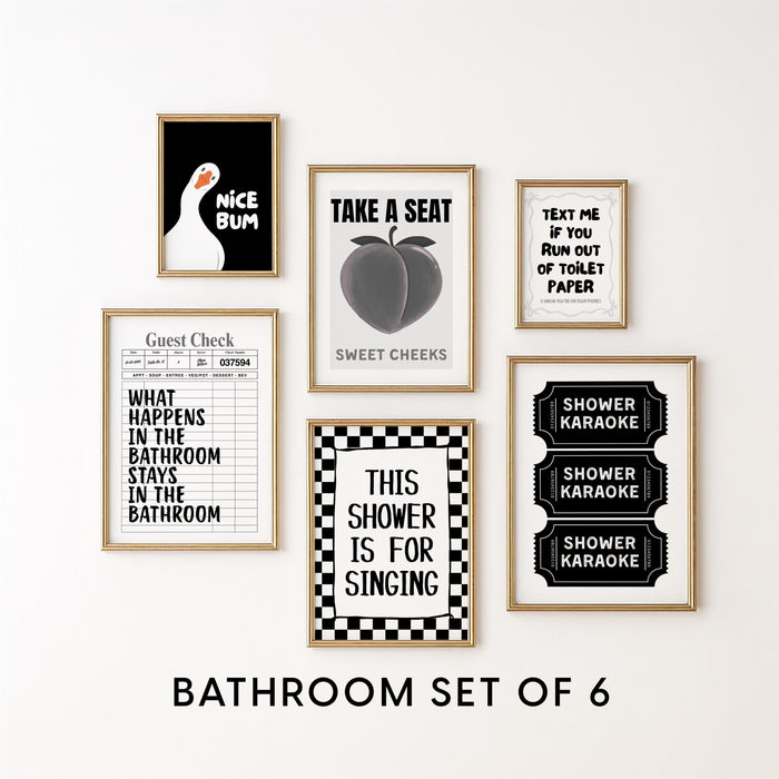 Funny Bathroom Wall Art Set of 6, Black and White Bathroom Prints, Modern Quote Posters, Minimalist Toilet Decor, DIGITAL DOWNLOAD