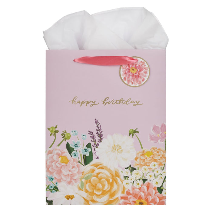 Gift Bag Lg Portrait Purple Floral Happy Birthday