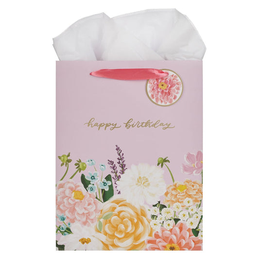 Gift Bag Lg Portrait Purple Floral Happy Birthday