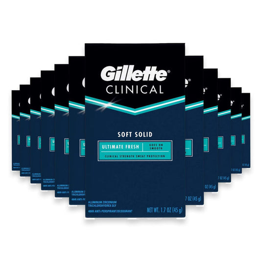 Gillette Clinical Antiperspirant Deodorant, Ultimate Fresh, Advanced Solid, 1.7 oz - 12 Pack