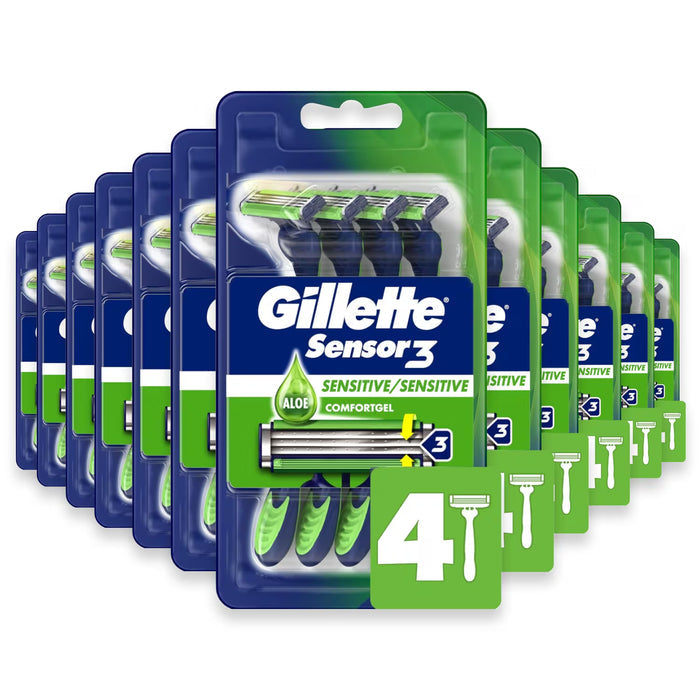 Gillette Sensor3 Men’s Disposable Razors Blue - 4 Ct - 12 Pack