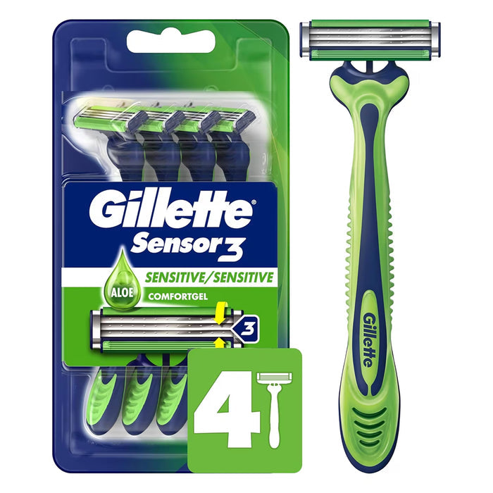 Gillette Sensor3 Men’s Disposable Razors Blue - 4 Ct - 12 Pack