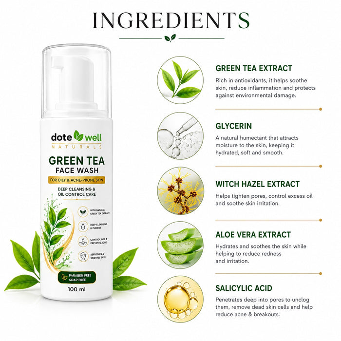 Green Tea Face Wash for Oily & Acne-Prone Skin | Deep Cleansing & Oil Control Care | 100 ml