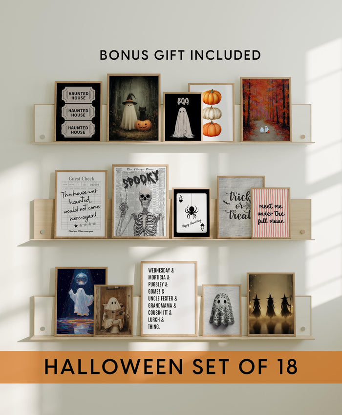Halloween Wall Art Set of 18, Spooky Printable Decor, Haunted House Poster Bundle, Ghost Pumpkin Witch Prints, Fall Home Decoration DIGITAL