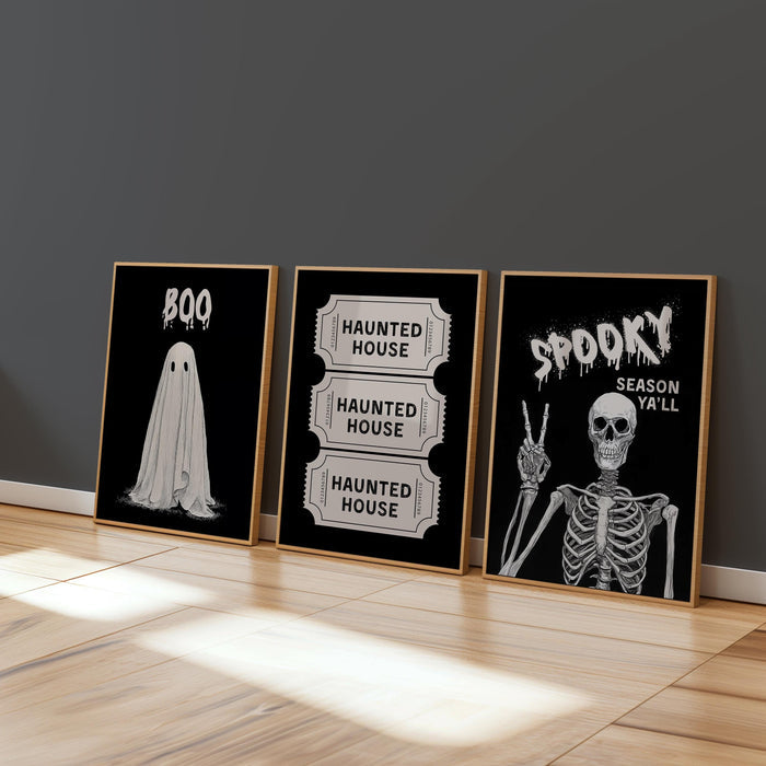 Halloween Black Printable Wall Art Set of 3, Halloween Decor, Halloween Wall Art Print, Halloween Gallery Wall, Halloween Print, Fall Decor