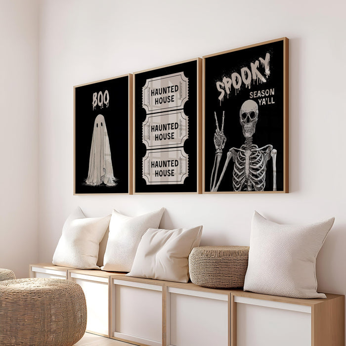 Halloween Black Printable Wall Art Set of 3, Halloween Decor, Halloween Wall Art Print, Halloween Gallery Wall, Halloween Print, Fall Decor