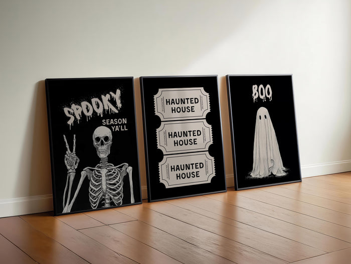 Halloween Black Printable Wall Art Set of 3, Halloween Decor, Halloween Wall Art Print, Halloween Gallery Wall, Halloween Print, Fall Decor
