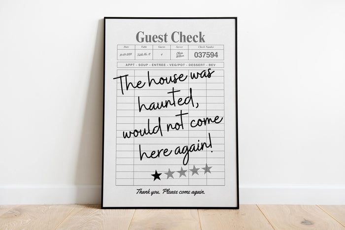 Haunted House Ticket Stub Print, Spooky Newspaper Wall Art, Trendy Guest Check Poster, Skeleton Halloween Decor Gothic Printable Set DIGITAL