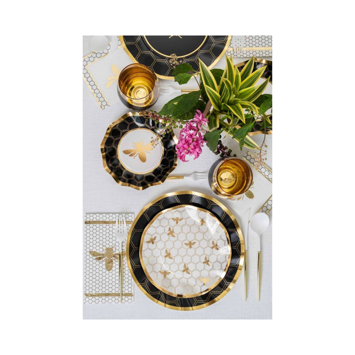 Make a maximalist statement with honeybee wavy paper salad plates.