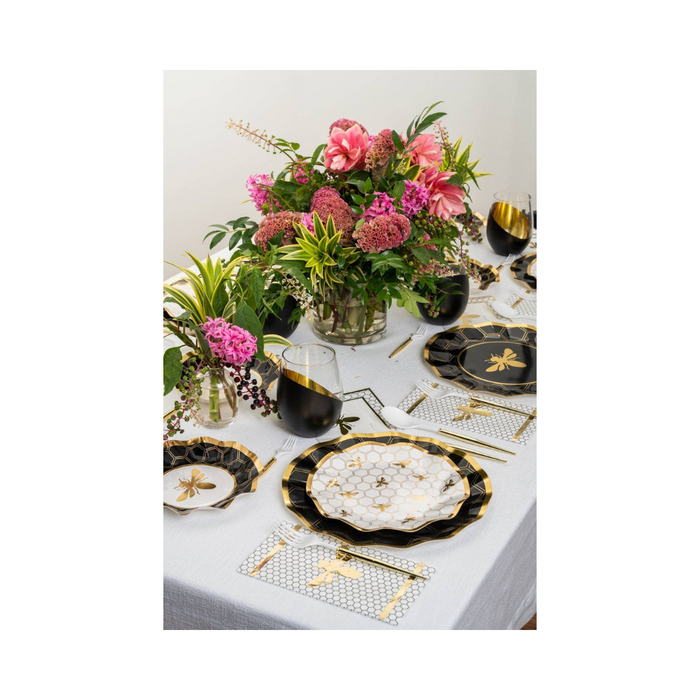 Make a maximalist statement with honeybee wavy paper salad plates.