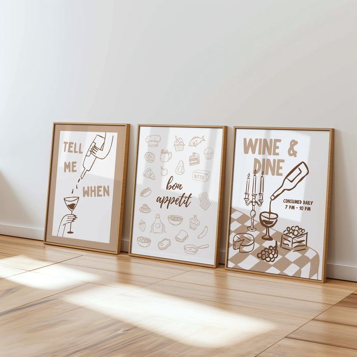 Kitchen Wall Art Set of 6, Cin Cin Wine Posters, Pasta Lover Club Art, Happy Hour Dining Decor, Neutral Kitchen Prints, Bar Cart Bundle