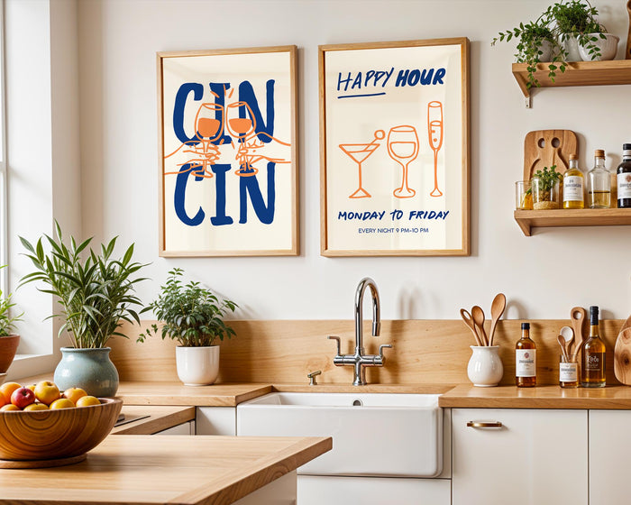 Set of 3 Kitchen Wall Art, Trendy Cin Cin Cheers Print, Retro Happy Hour Poster, Pasta Lover Food Print, Fun Bar Cart Gift DIGITAL DOWNLOAD