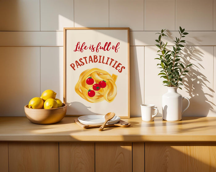 Aesthetic Kitchen Prints Set of 3 Life is Full of Pastabilities Red Kitchen Decor Kitchen Wall Art Typography Prints Trendy Kitchen Poster