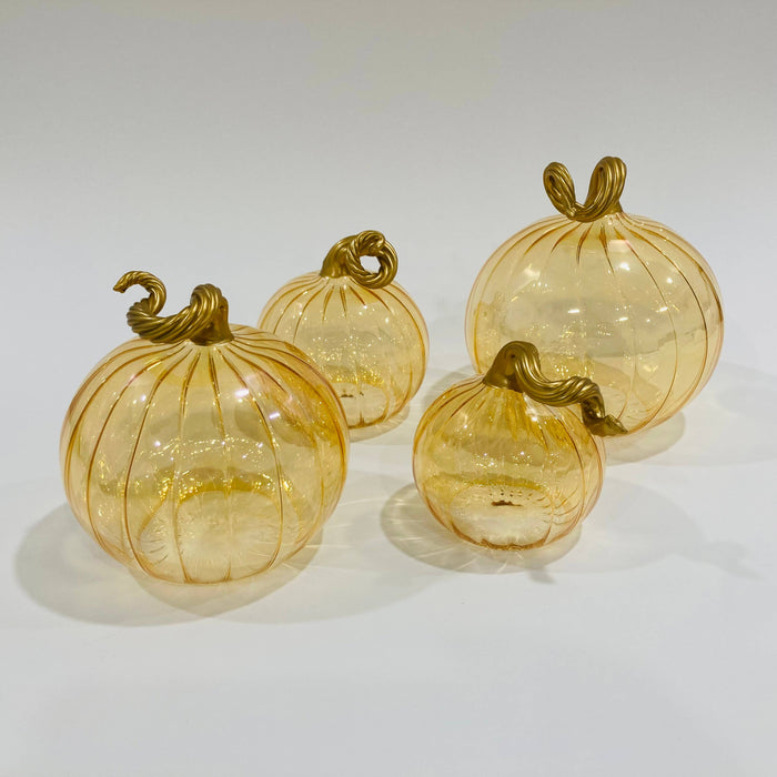 Large Blown Glass Pumpkin - Iridescent Amber