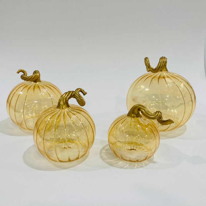 Large Blown Glass Pumpkin - Iridescent Amber