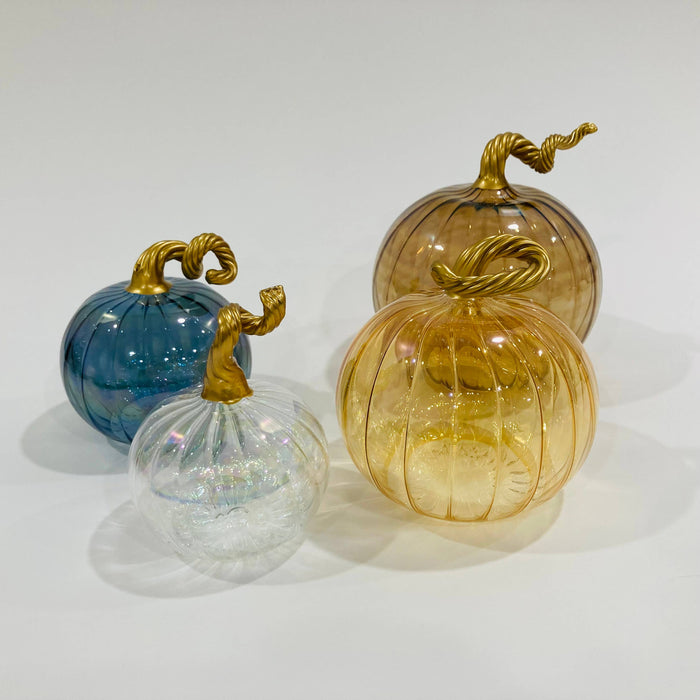 Large Blown Glass Pumpkin - Iridescent Amber