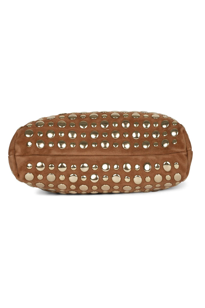 LIL-BRAT Jeffrey Campbell Bucket Bag Tan Suede Gold