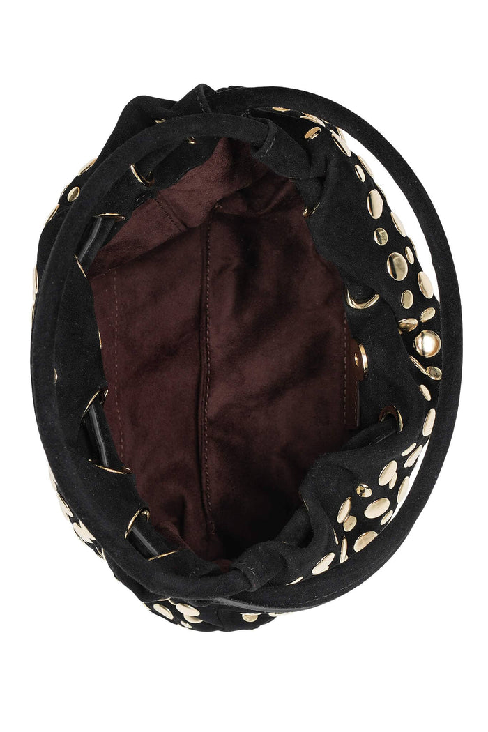 LIL-BRAT Jeffrey Campbell Bucket Bag Black Suede Gold