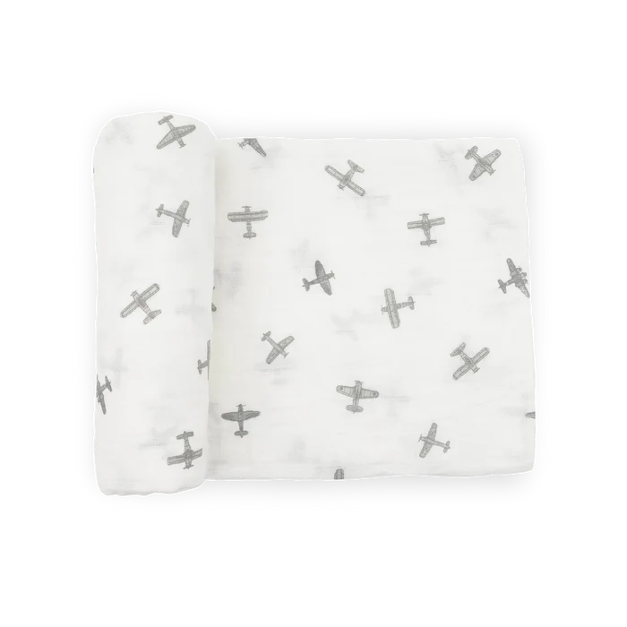 Little Unicorn Organic Cotton Muslin Swaddle in Pewter Planes
