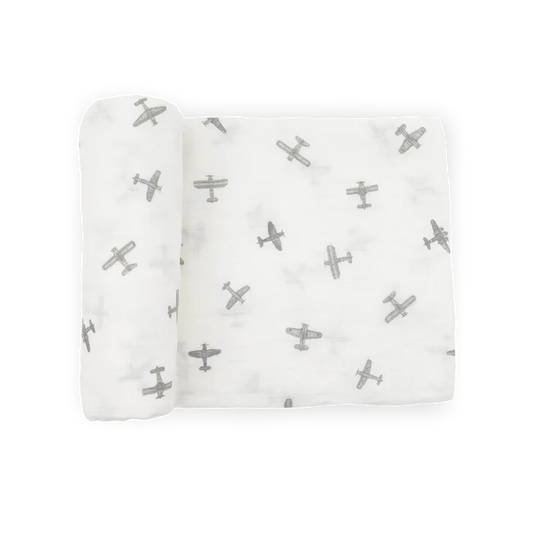 Little Unicorn Organic Cotton Muslin Swaddle in Pewter Planes