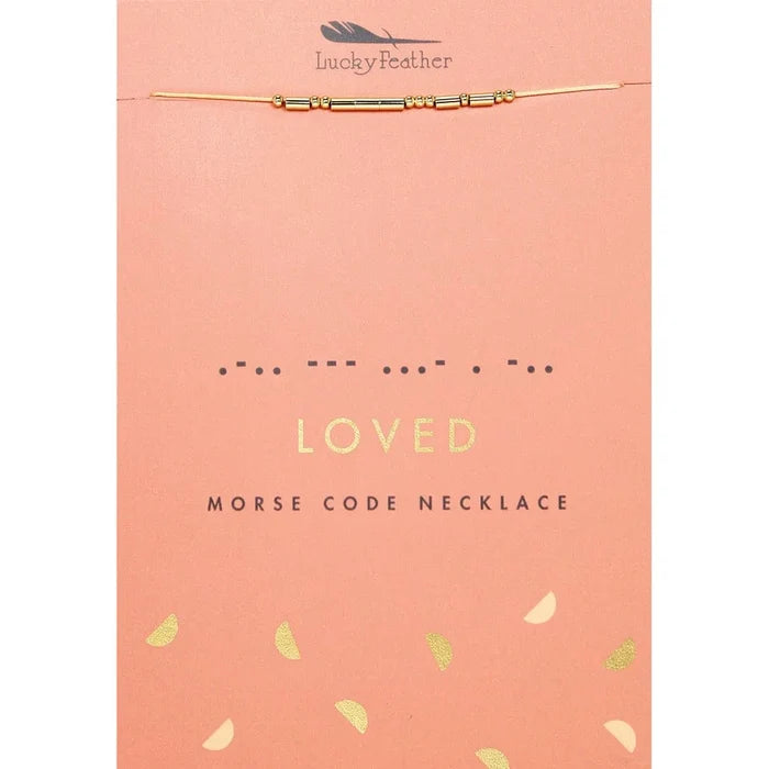 Lucky Feather Morse Code Necklace - Loved