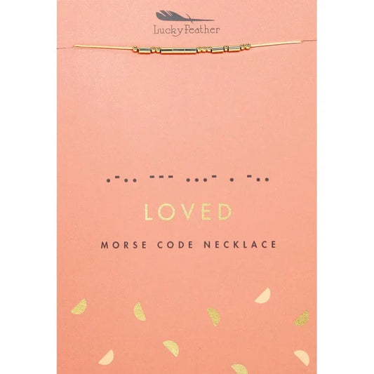 Lucky Feather Morse Code Necklace - Loved