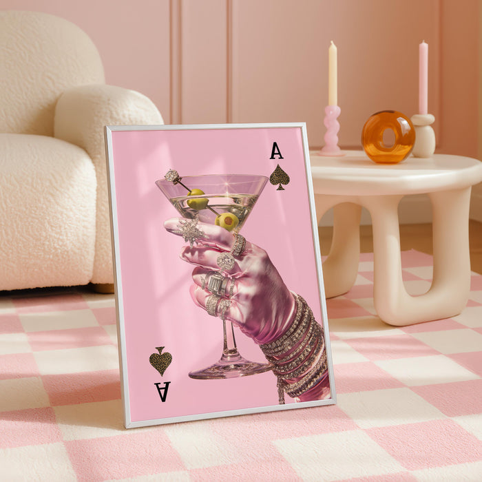 Pink Lucky Girl Wall Art Set, Leopard Fashion Prints, 8 Ball Poster, Martini Cocktail Art, High Heels Poster, Chic Gallery Wall Trendy Print