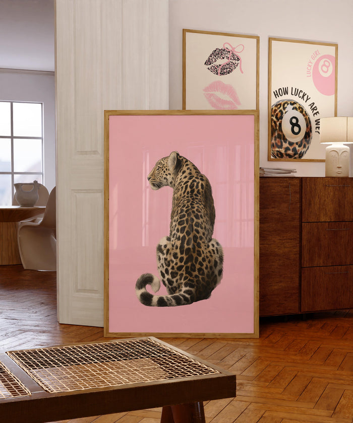 Pink Lucky Girl Wall Art Set, Leopard Fashion Prints, 8 Ball Poster, Martini Cocktail Art, High Heels Poster, Chic Gallery Wall Trendy Print