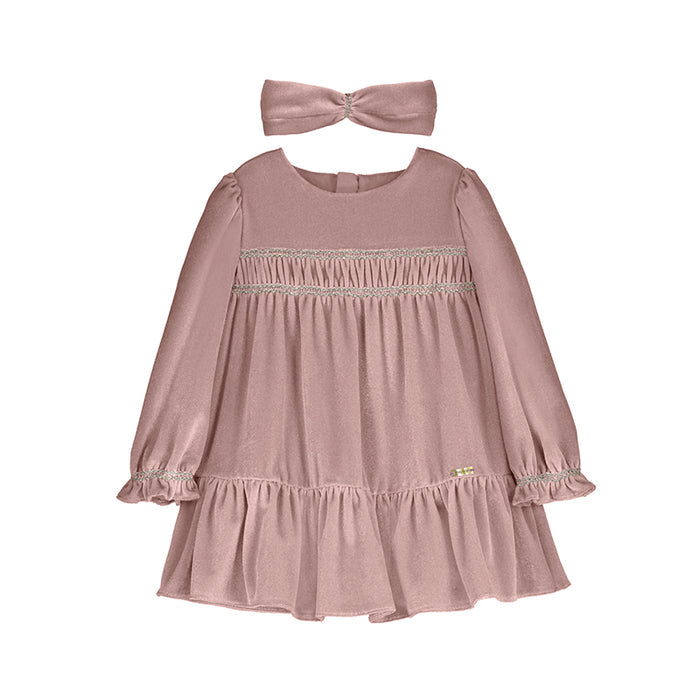 Mayoral Velvet Dress in Mauve, with headband