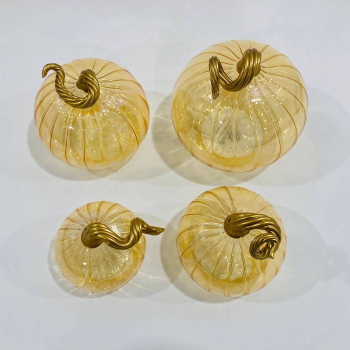 Medium Blown Glass Pumpkin - Iridescent Amber