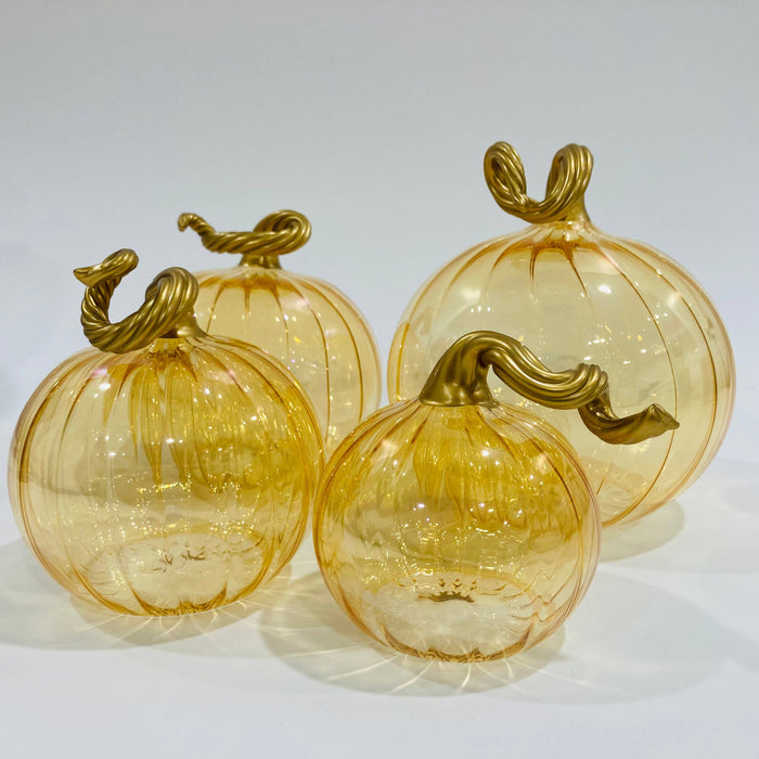 Medium Blown Glass Pumpkin - Iridescent Amber