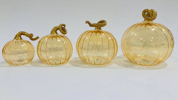 Medium Blown Glass Pumpkin - Iridescent Amber