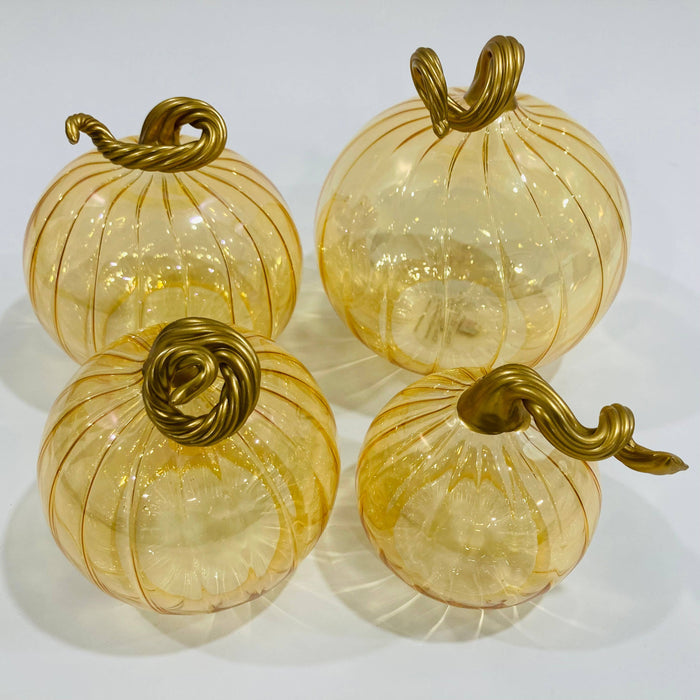 Medium Blown Glass Pumpkin - Iridescent Amber