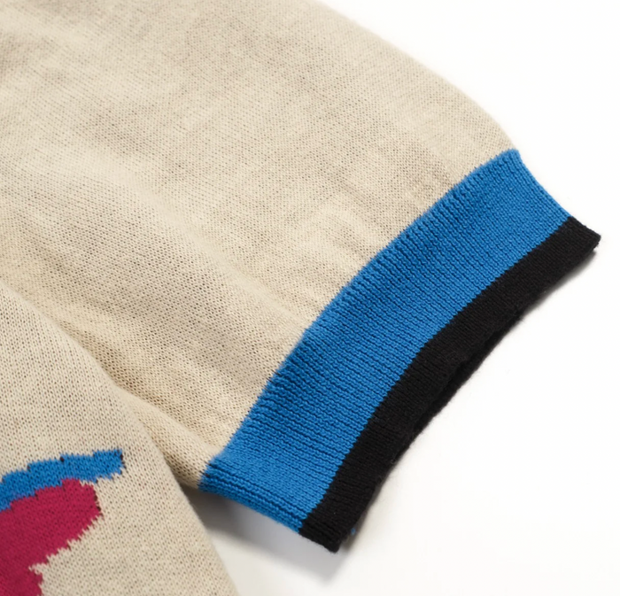 Multicolored Retro Bird Art Jacquard Polo Knit