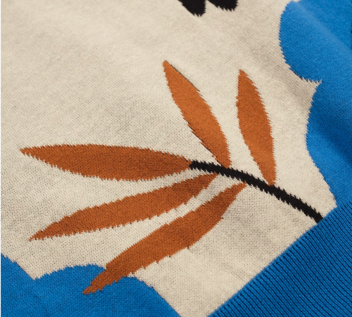 Multicolored Retro Bird Art Jacquard Polo Knit
