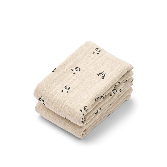 Liewood - Muslin Cloths - Set of 2 - Organic Cotton - Lewis - Mini Panda/Sandy Mix