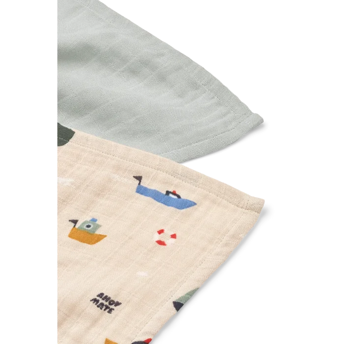 Liewood - Muslin Cloths - Set of 2 - Organic Cotton - Lewis - Sailing/Dove Blue Mix - Details
