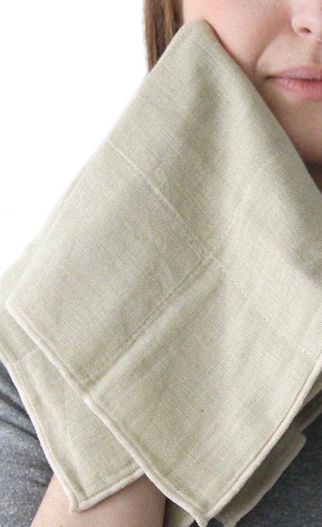 Nawrap Charcoal Infused Organic Cotton Japanese Face Towel - Ivory/Green