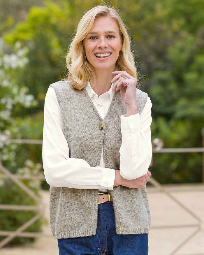 Nina V Neck Pure Shetland Wool Waistcoat - Oatmeal - Country Collection