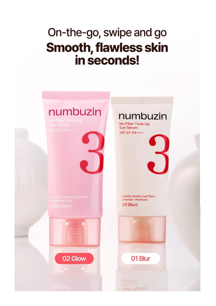 Two tubes of numbuzin skincare product on a white background with promotional text.
