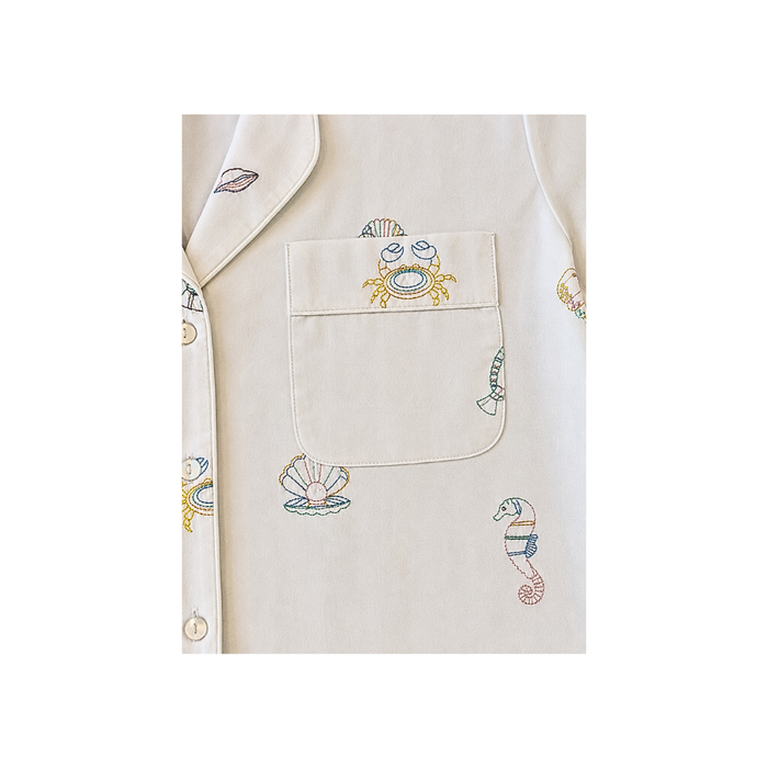 Ocean (XL) Cotton PJ Set With Embroidery, Short sleeve + shorts