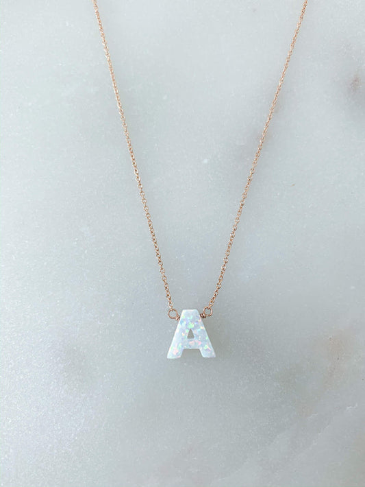 Opal Initial Necklace in Rose Gold